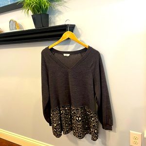 Entro Gray and Leopard Print Sweater